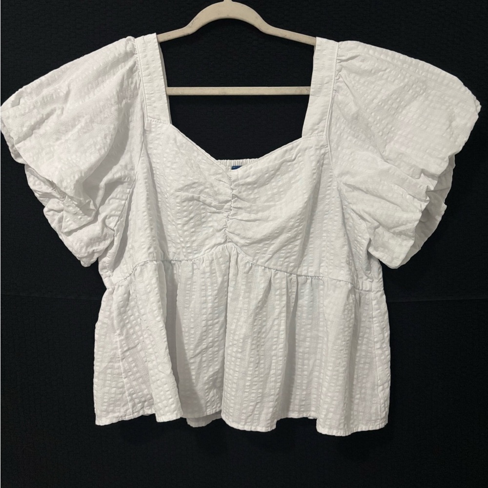 Old Navy White Textured Puff Sleeve Blouse
